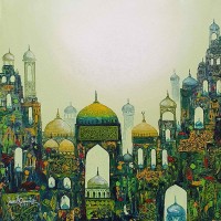 Javed Qamar, 15 x 15 inch, Acrylic on Canvas, Calligraphy Painting, AC-JQ-208